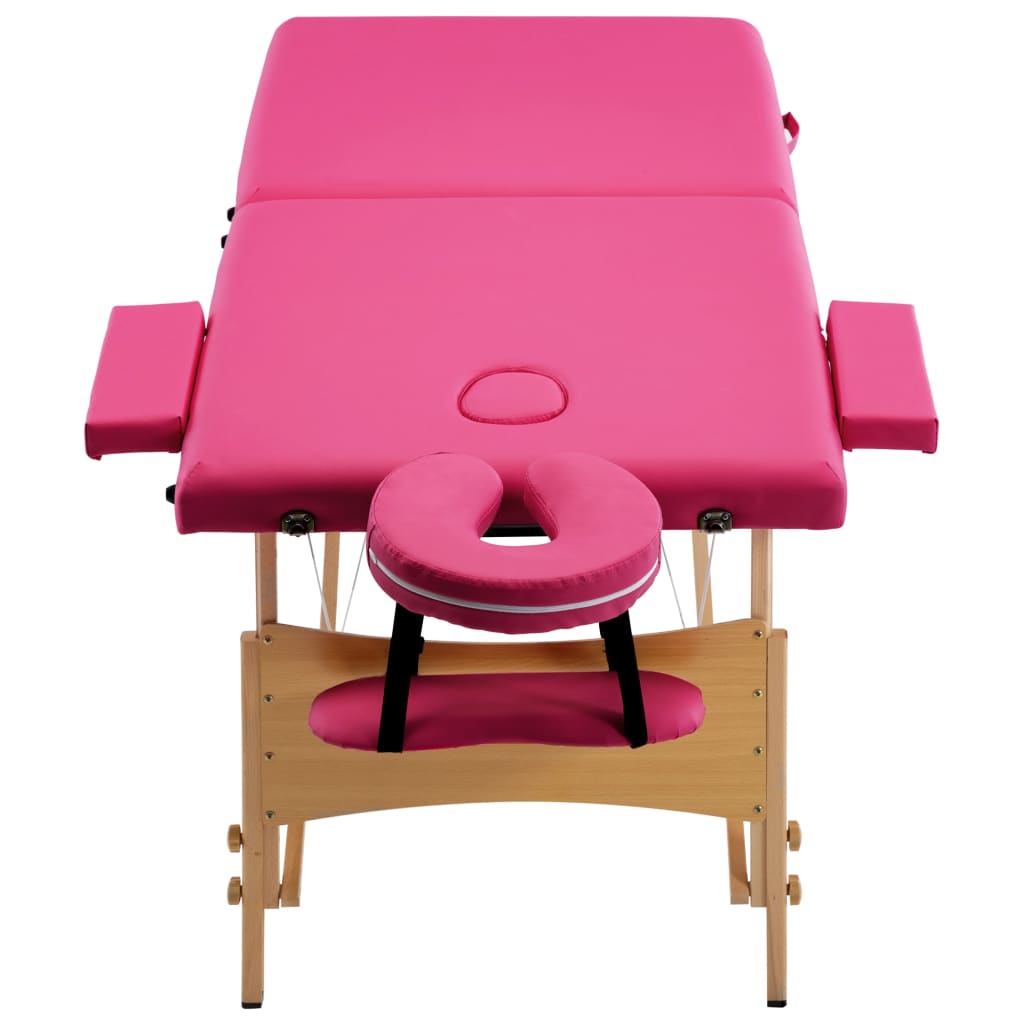vidaXL Foldable Massage Table 2 Zones Wood Pink