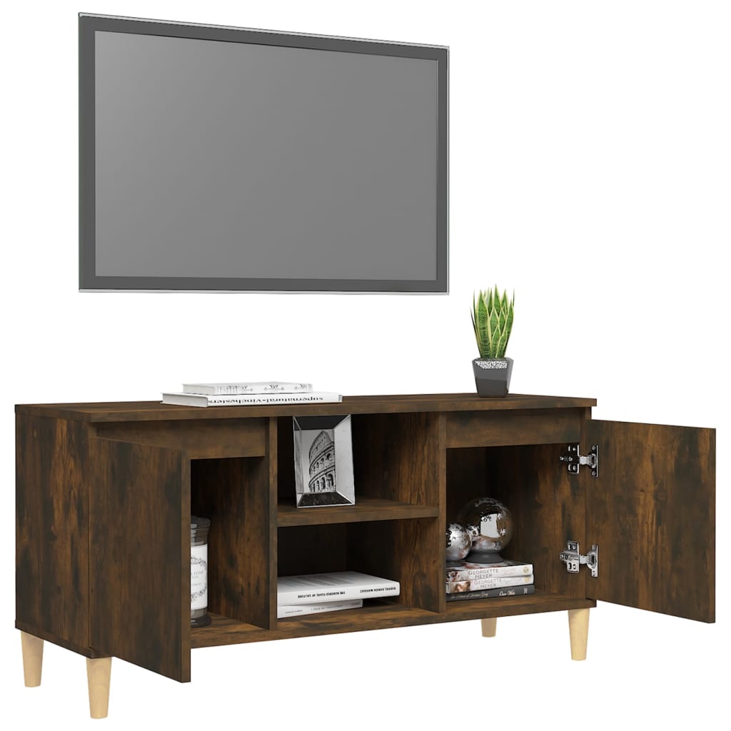 vidaXL TV Stand with Solid Wood Legs Smoked Oak 40.7"x13.8"x19.7"