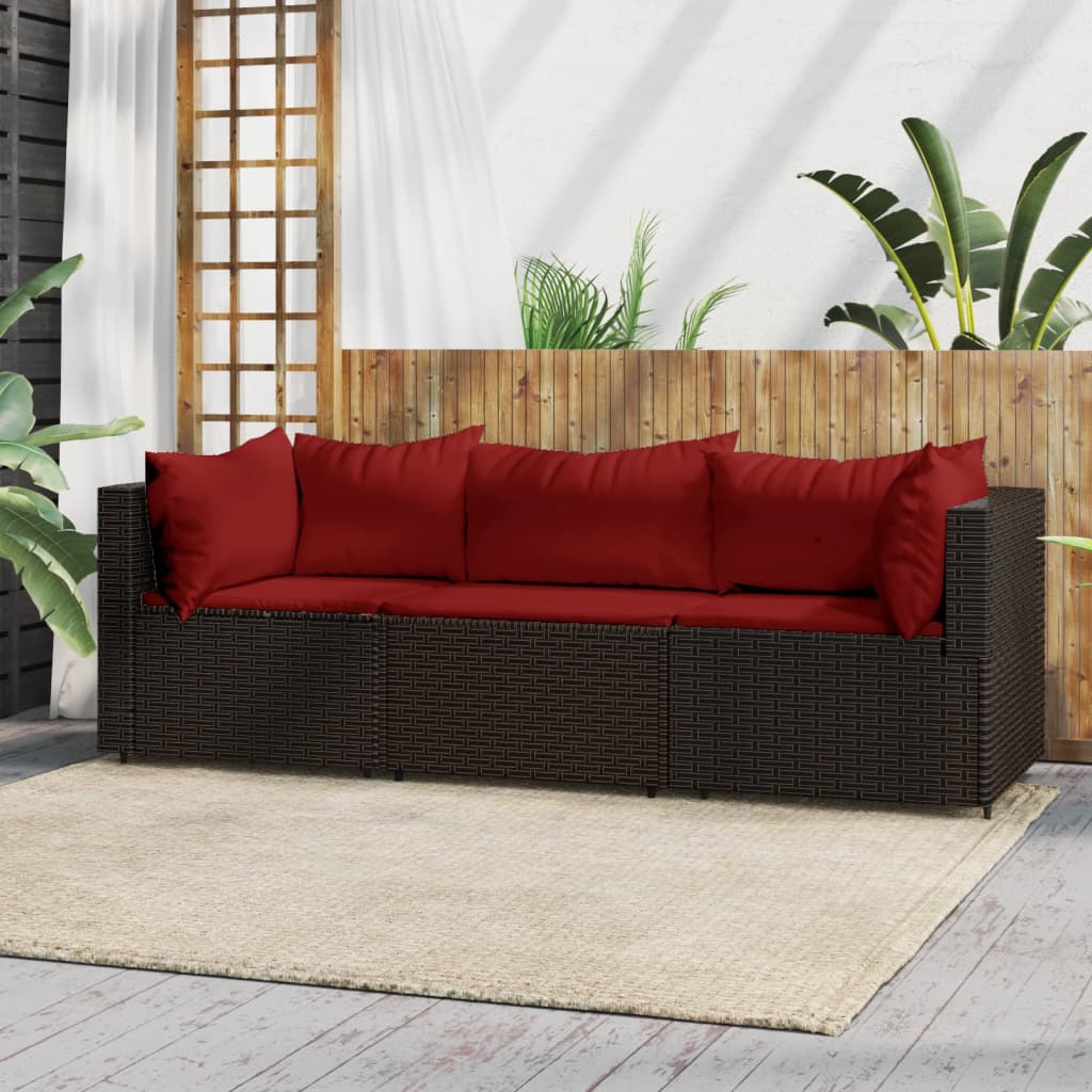 vidaXL 3 Piece Patio Lounge Set with Cushions Brown Poly Rattan