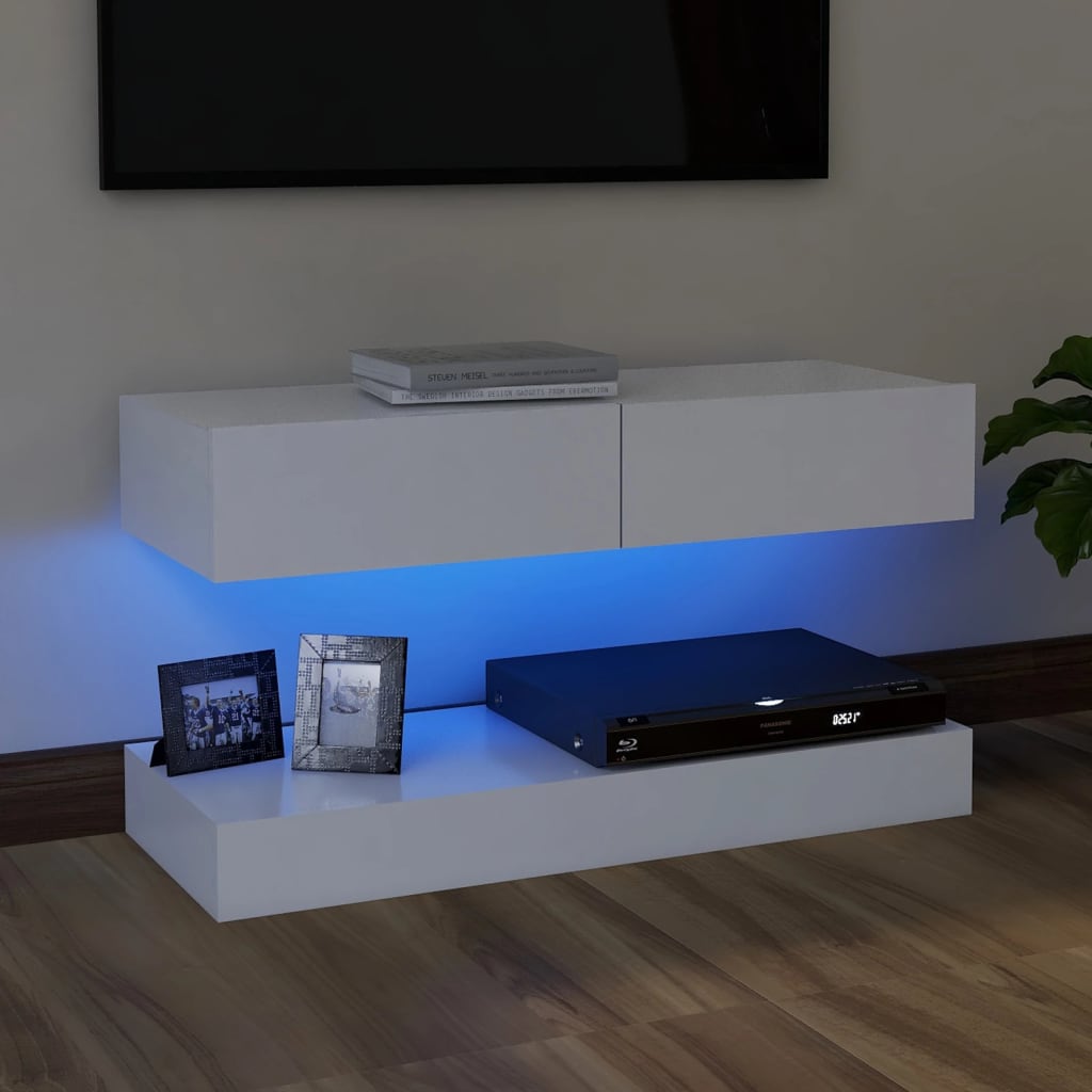 vidaXL TV Stand with LED Lights White 35.4"x13.8"