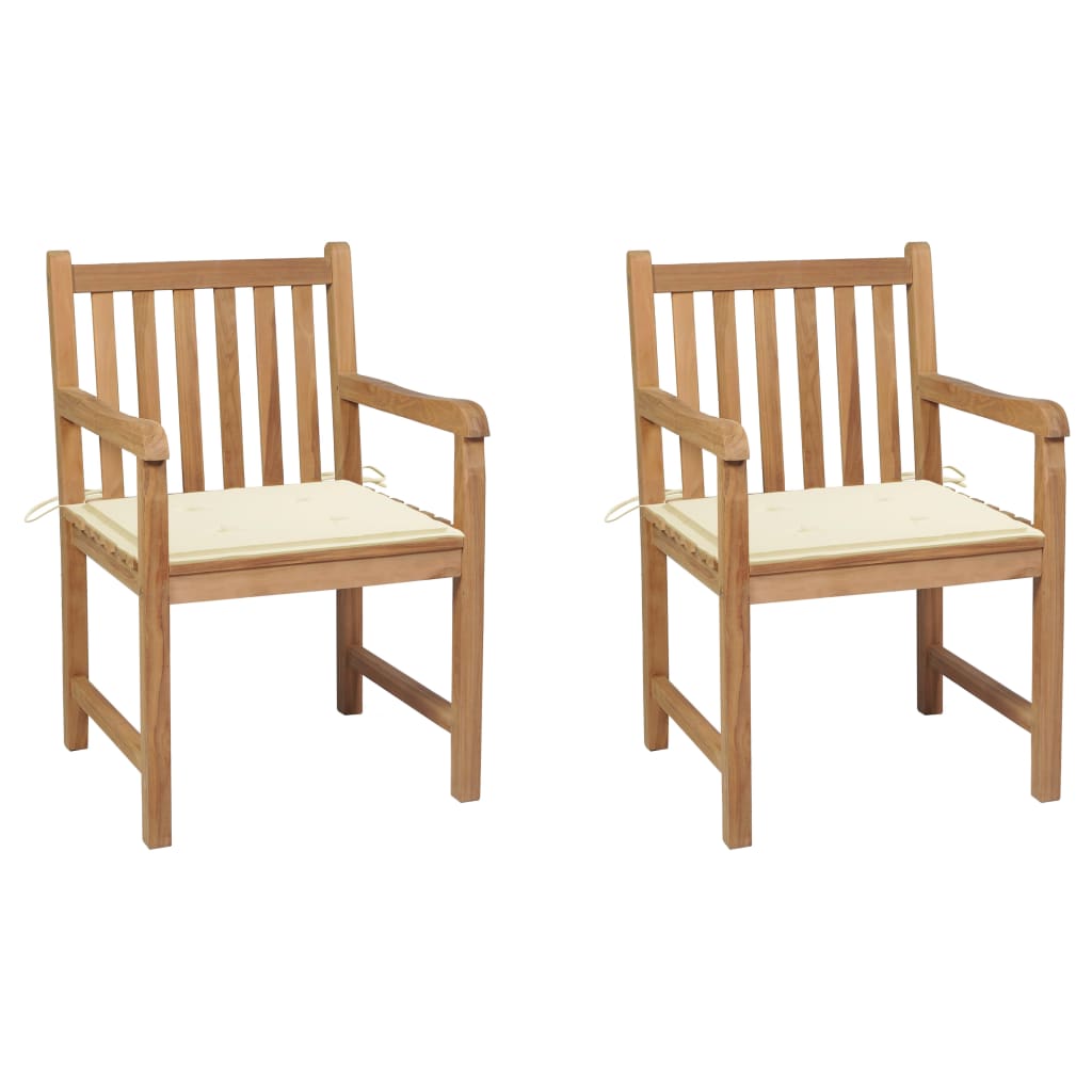 vidaXL Patio Chairs 2 pcs with Cream Cushions Solid Teak Wood