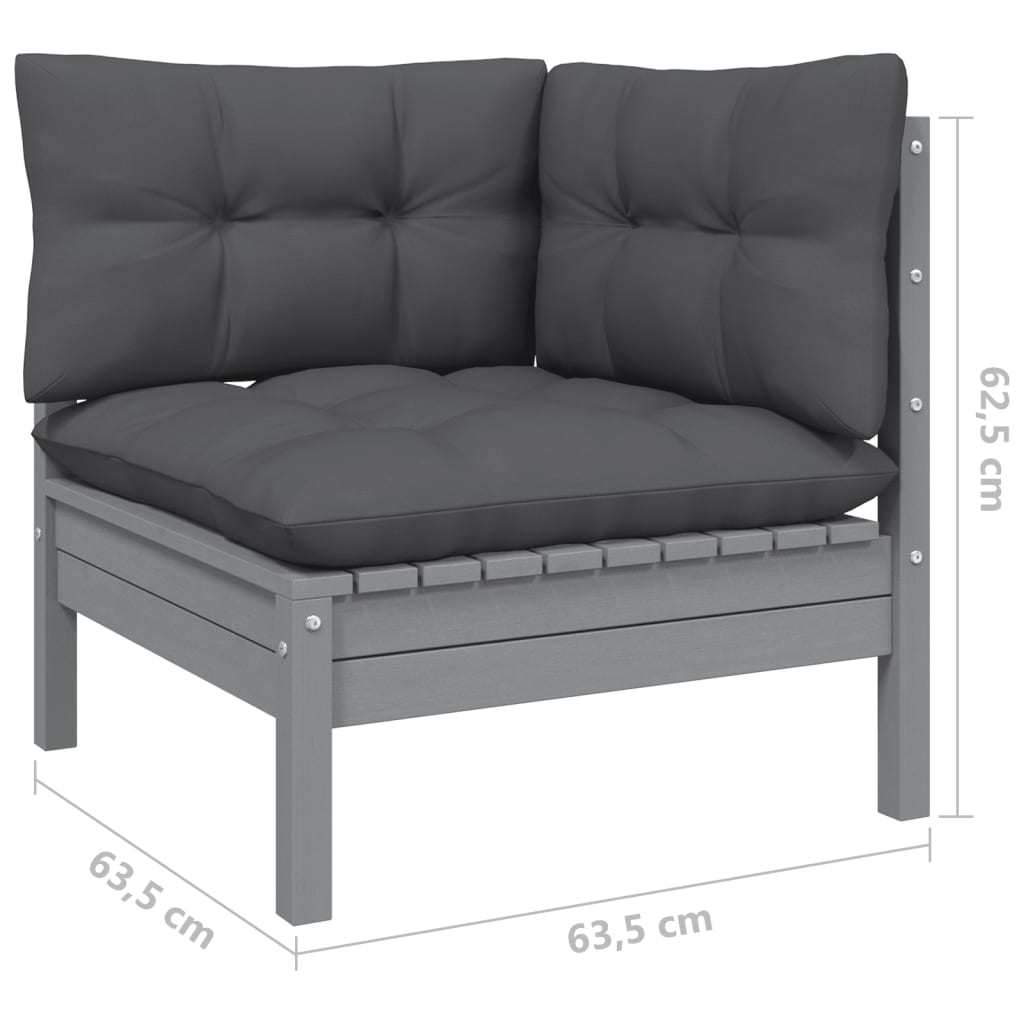 vidaXL Patio Corner Sofa with Anthracite Cushions Gray Solid Pinewood