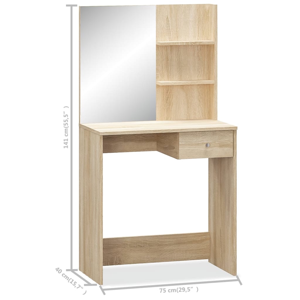 vidaXL Dressing Table Engineered Wood 29.5"x15.7"x55.5" Oak