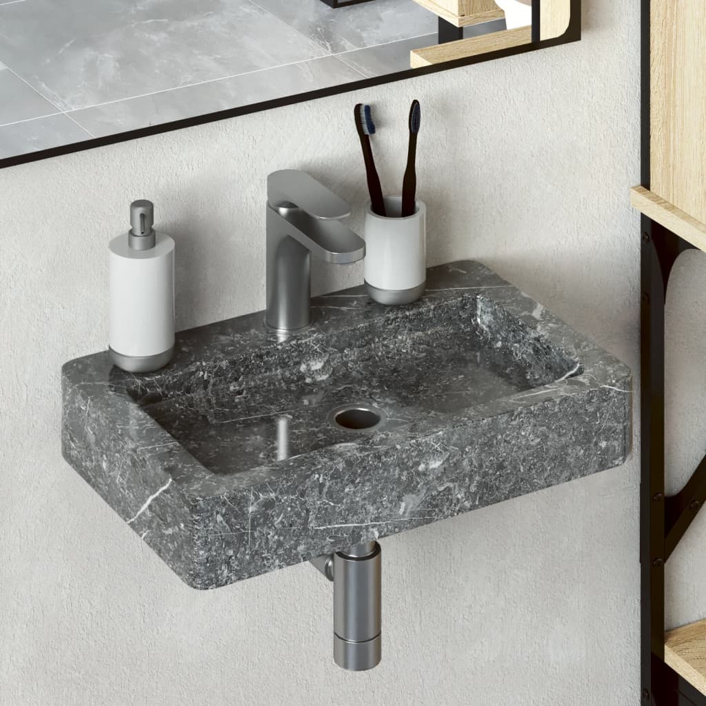 vidaXL Wall-mounted Sink Gray 15"x9.4"x2.6" Marble