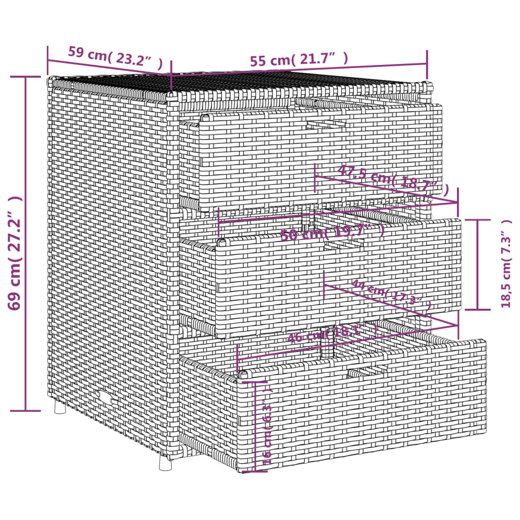 vidaXL Patio Storage Cabinet Beige 21.7"x23.2"x27.2" Poly Rattan