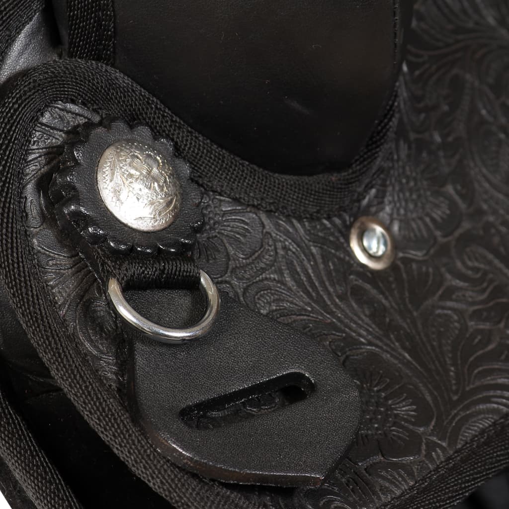 vidaXL Western Saddle, Headstall&Breast Collar Real Leather 15" Black