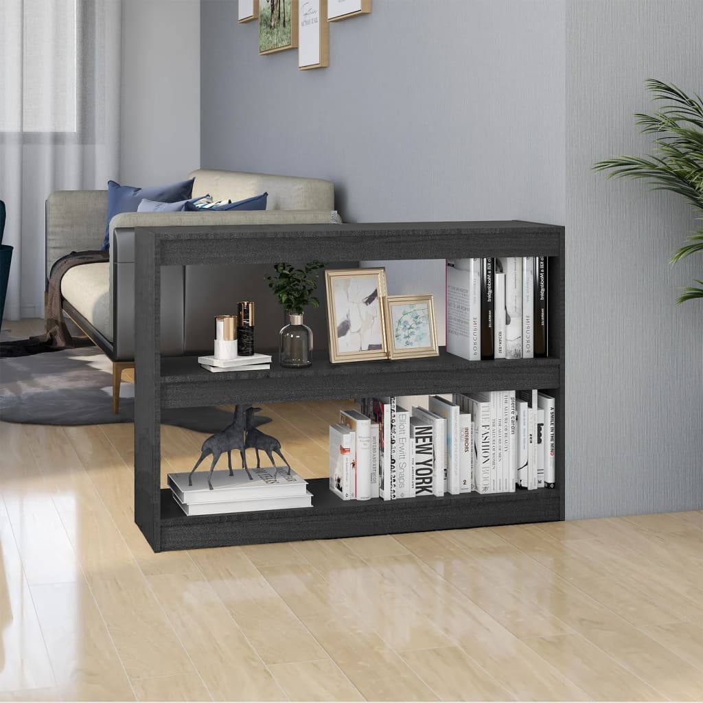 vidaXL Book Cabinet Room Divider Gray 39.4"x11.8"x28.1" Solid Wood Pine