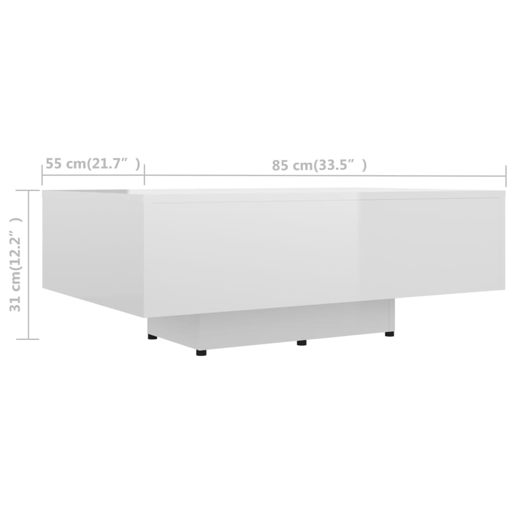 vidaXL Coffee Table High Gloss White 33.5"x21.7"x12.2" Engineered Wood