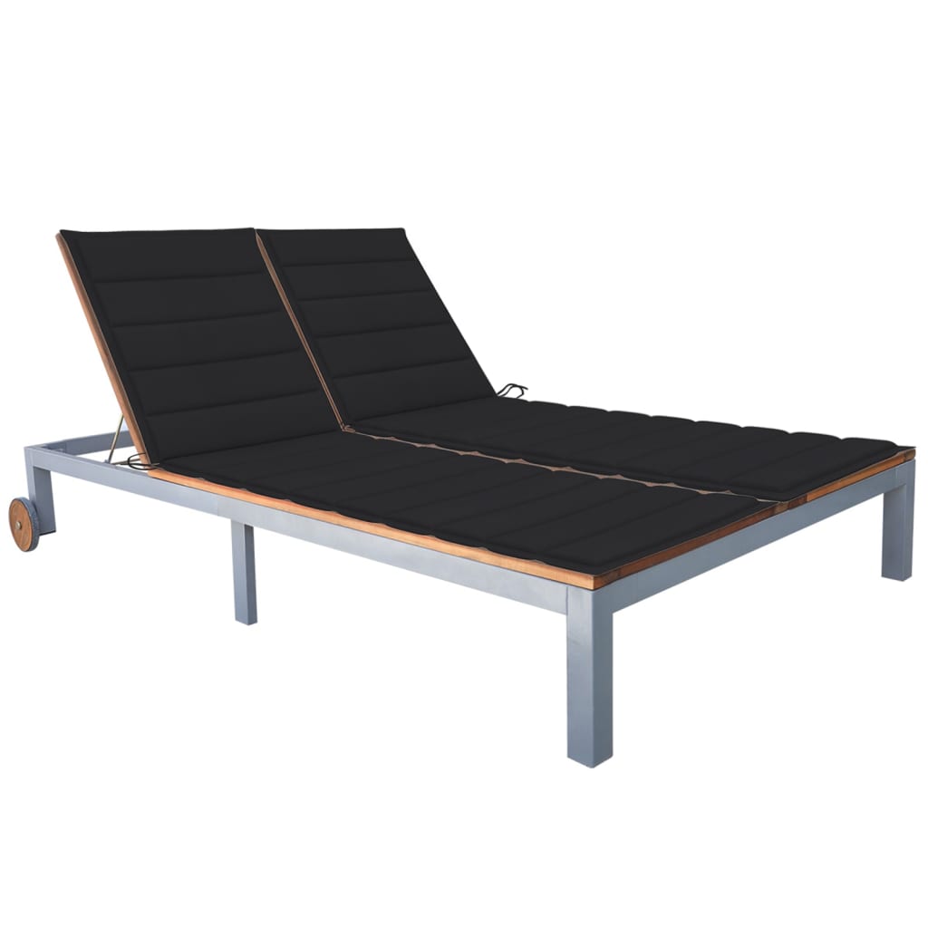 vidaXL 2-Person Sun Lounger with Cushion Solid Acacia Wood and Steel