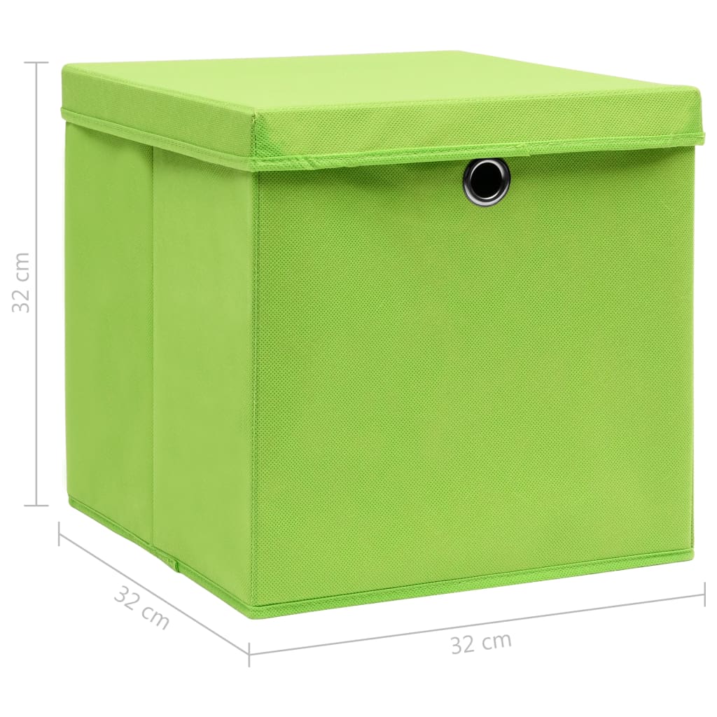 vidaXL Storage Boxes with Lids 4 pcs Green 12.6"x12.6"x12.6" Fabric