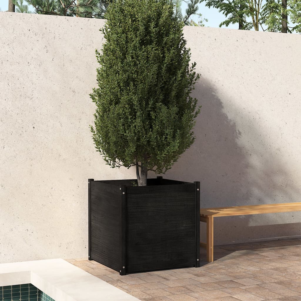 vidaXL Garden Planter Black 27.6"x27.6"x27.6" Solid Wood Pine