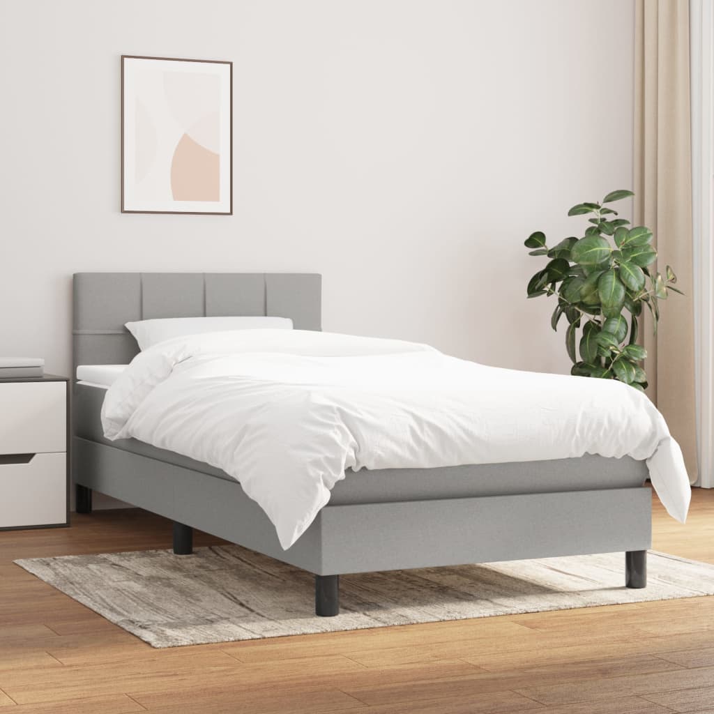 vidaXL Box Spring Bed with Mattress Light Gray Twin Fabric