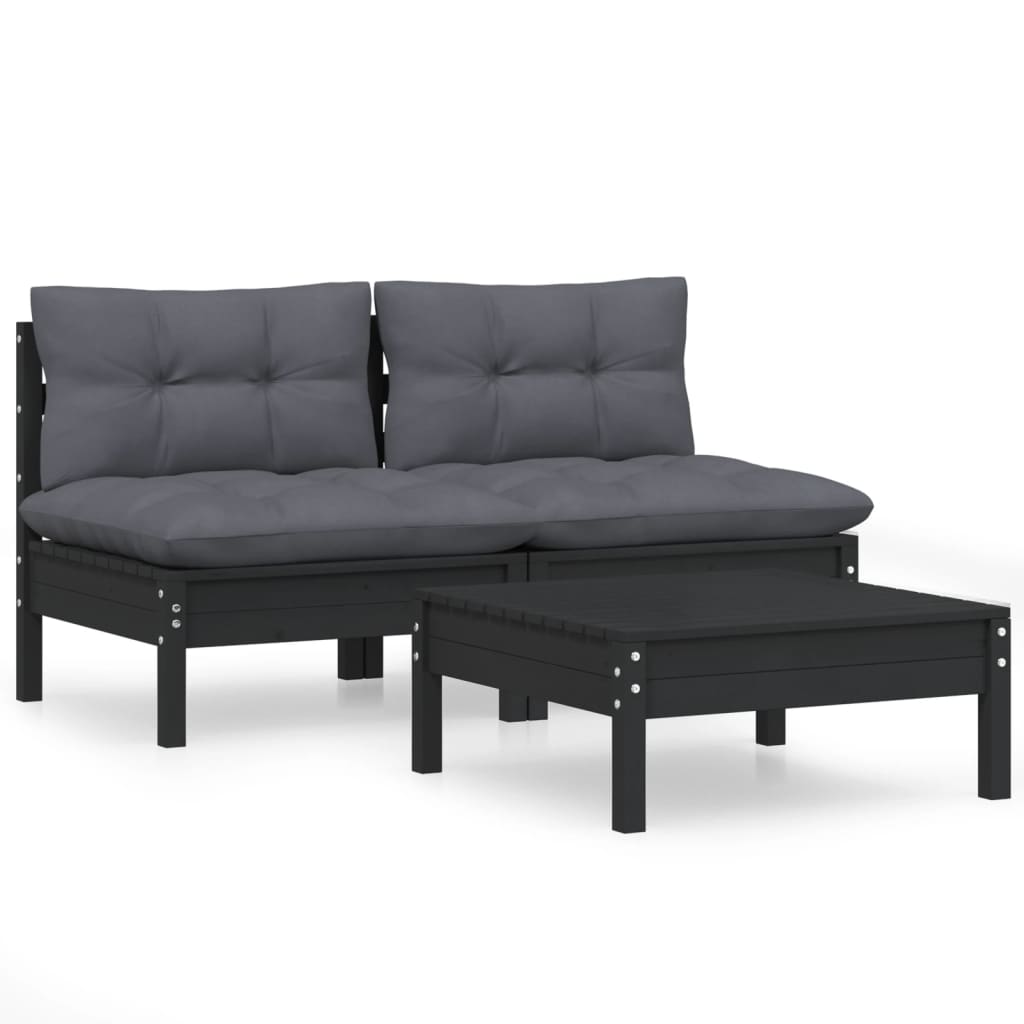 vidaXL 3 Piece Patio Lounge Set with Anthracite Cushions Pinewood