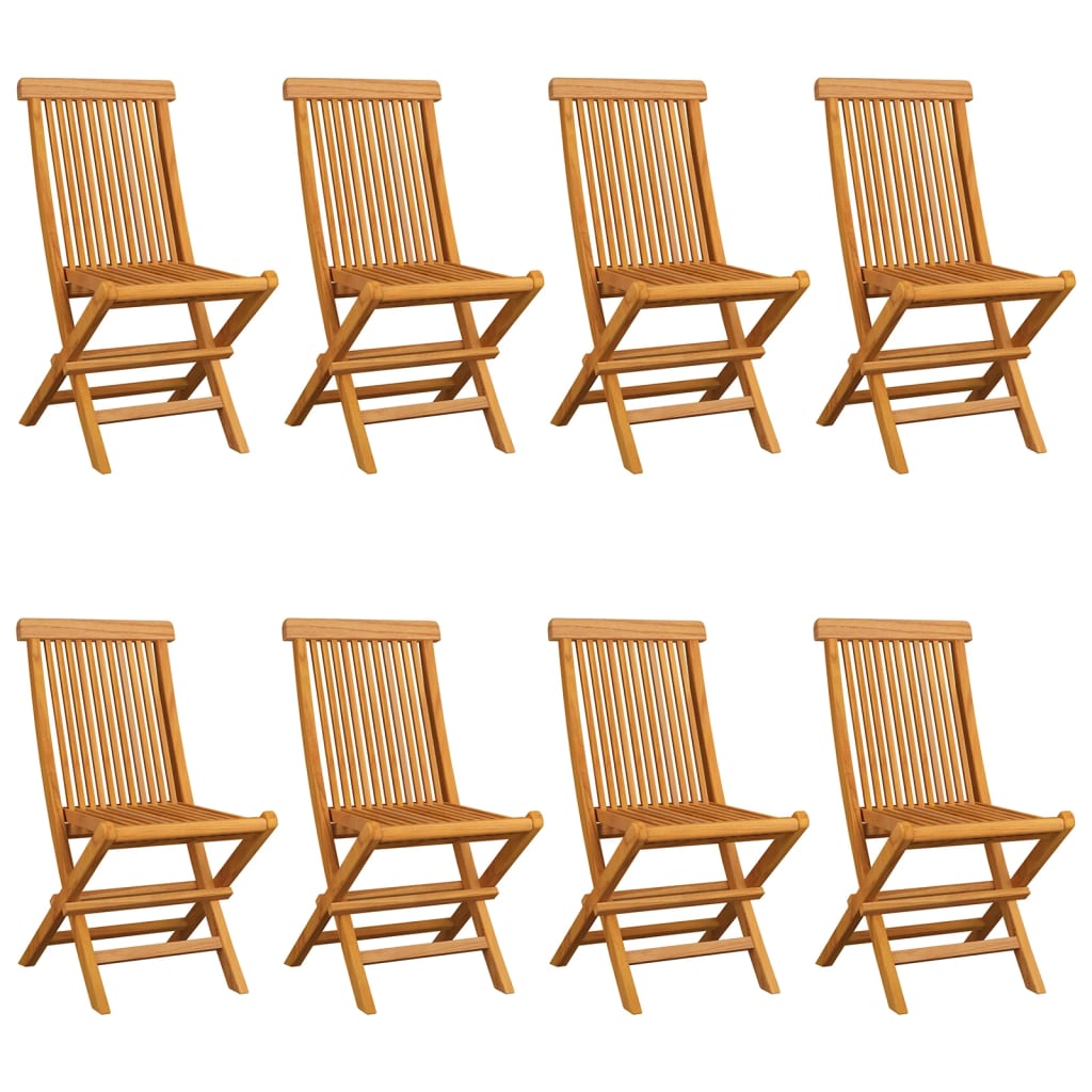 vidaXL Patio Chairs with Cream White Cushions 8 pcs Solid Teak Wood