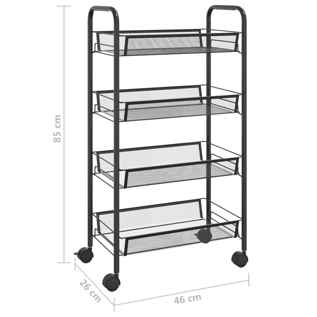 vidaXL 4-Tier Kitchen Trolley Black 18.1"x10.2"x33.5" Iron