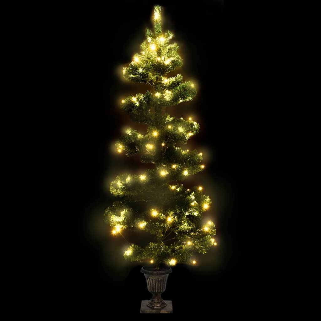 vidaXL Swirl Christmas Tree with Pot and LEDs Green 4 ft PVC