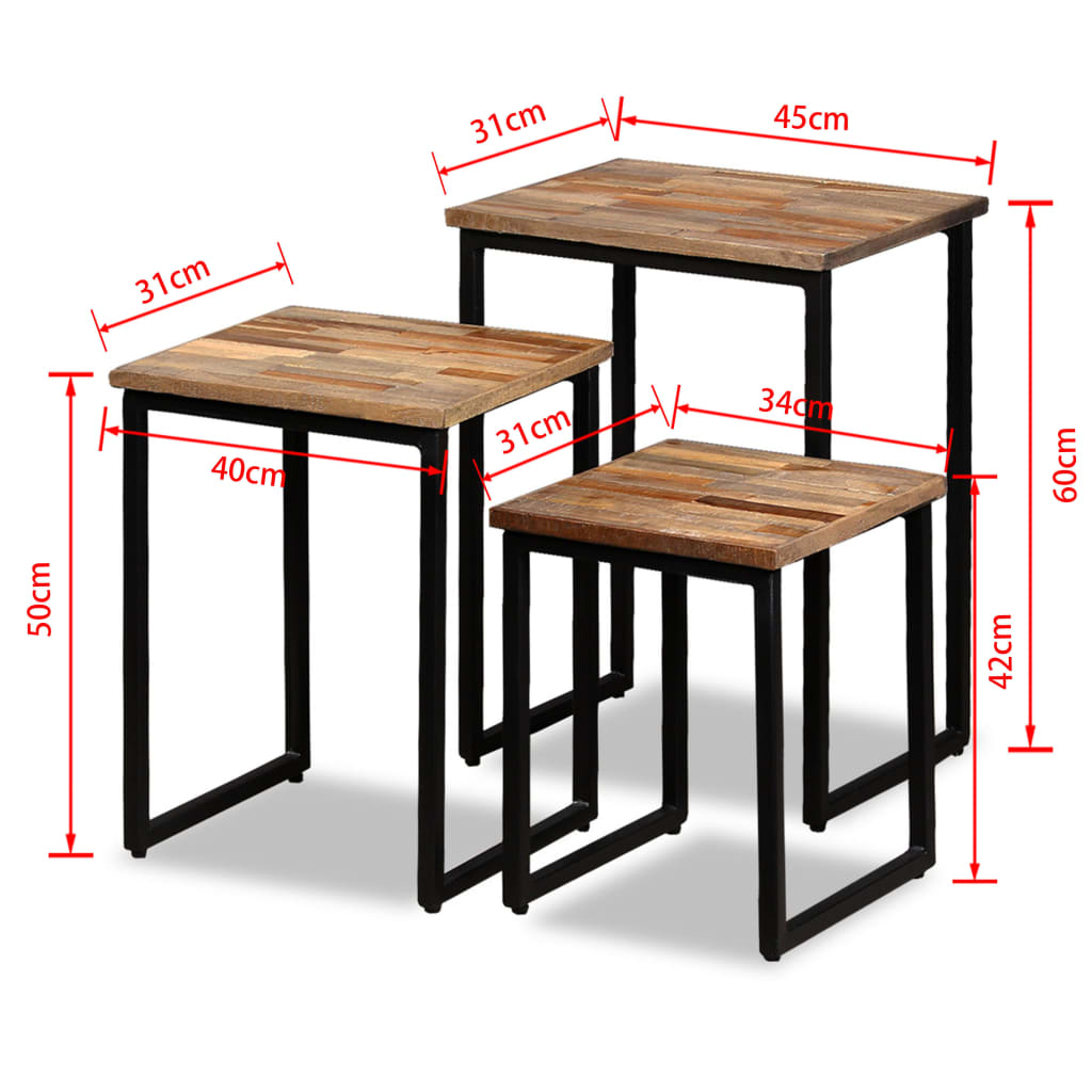 vidaXL Nesting Coffee Table Set 3 Pieces Solid Reclaimed Teak