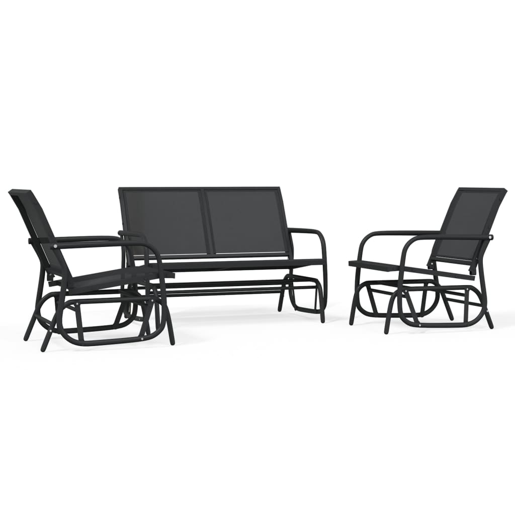 vidaXL 3 Piece Garden Glider Lounge Set Black Textilene and Steel