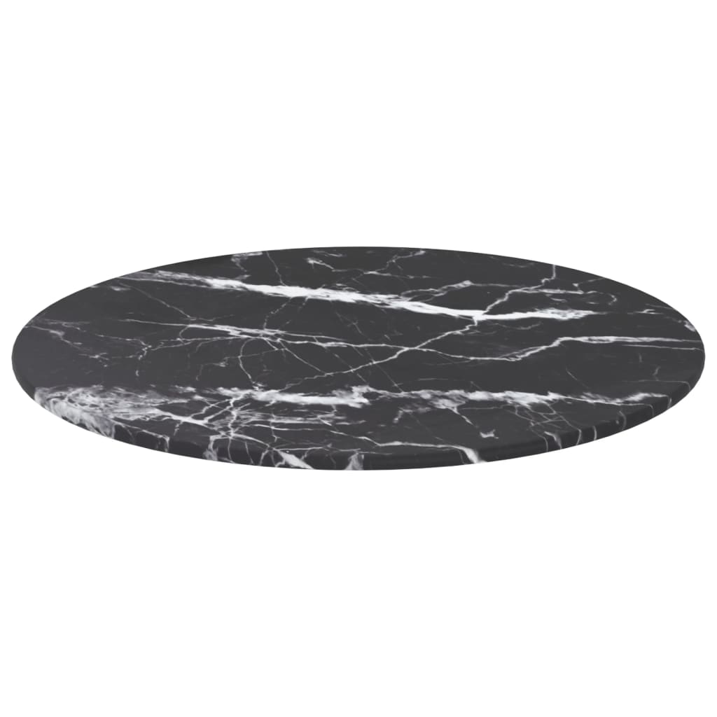 vidaXL Table Top Black Ø 15.7"x0.3" Tempered Glass with Marble Design