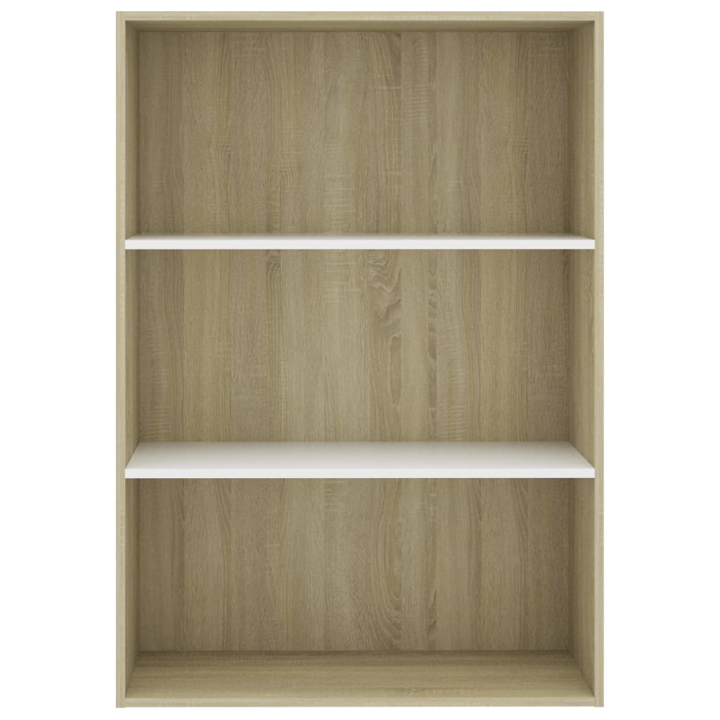 vidaXL 3-Tier Book Cabinet White and Sonoma Oak 31.5"x11.8"x44.8" Chipboard