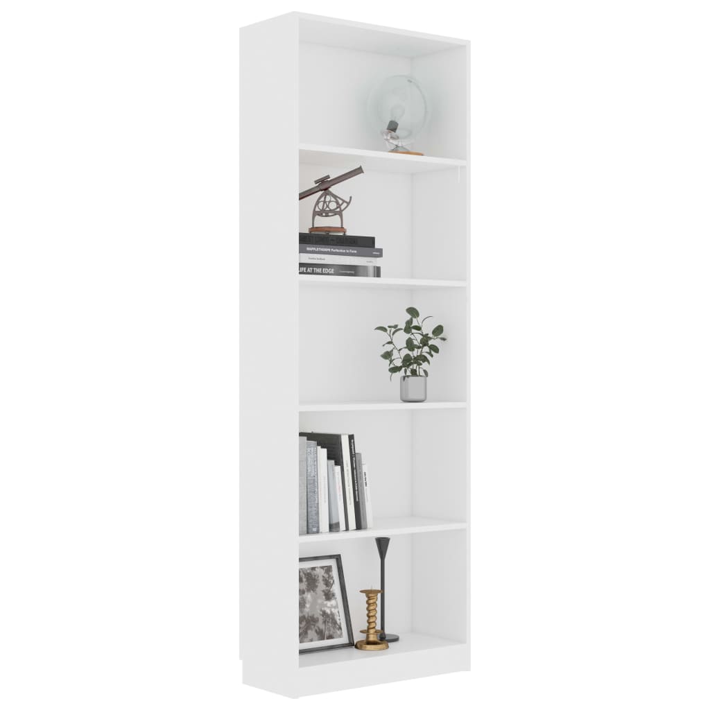 vidaXL 5-Tier Book Cabinet White 23.6"x9.4"x68.9" Engineered Wood