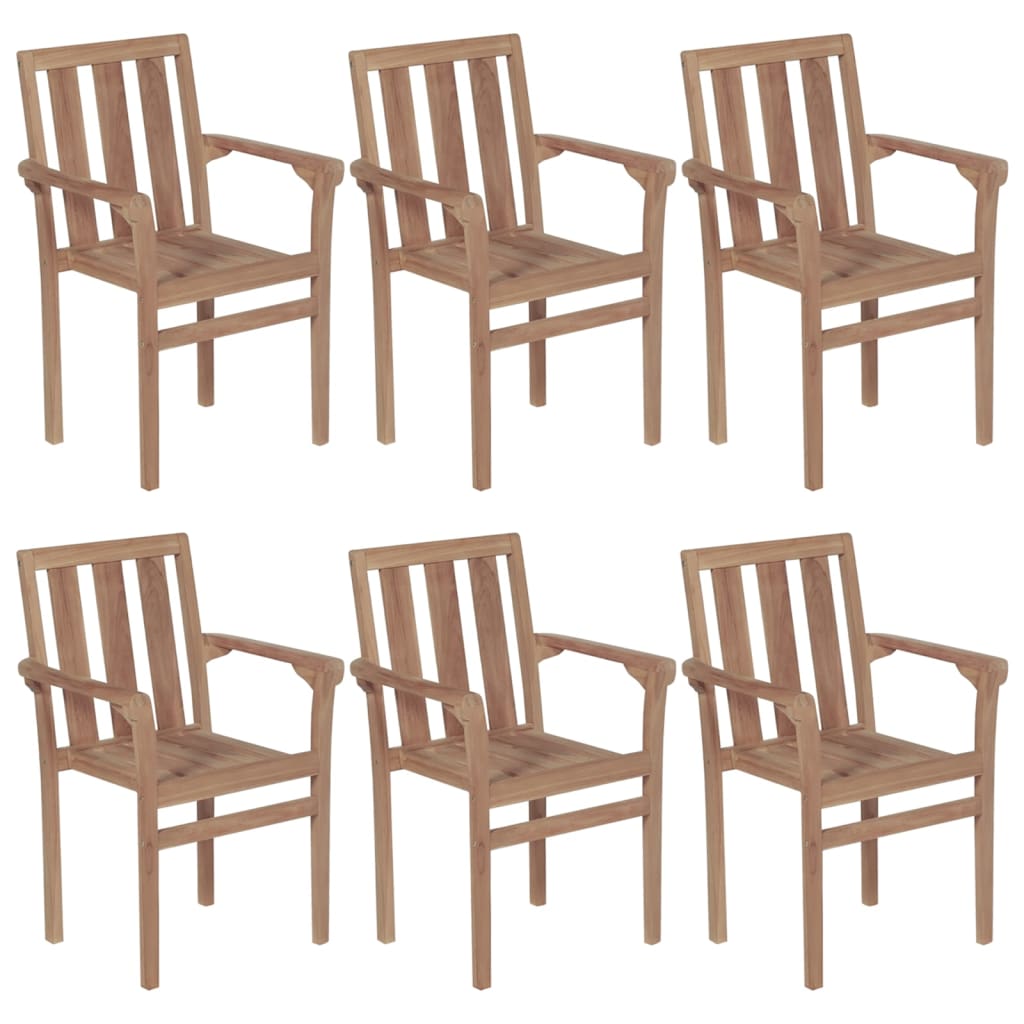 vidaXL Stackable Patio Chairs with Cushions 6 pcs Solid Teak Wood