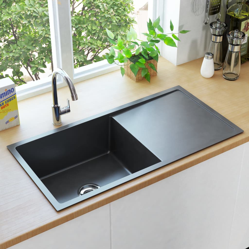 vidaXL Handmade Kitchen Sink Black Stainless Steel