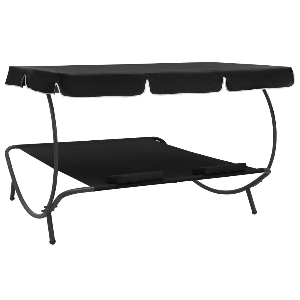 vidaXL Patio Lounge Bed with Canopy and Pillows Black