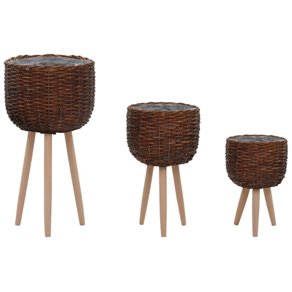 vidaXL Planter 3 pcs Wicker with PE Lining