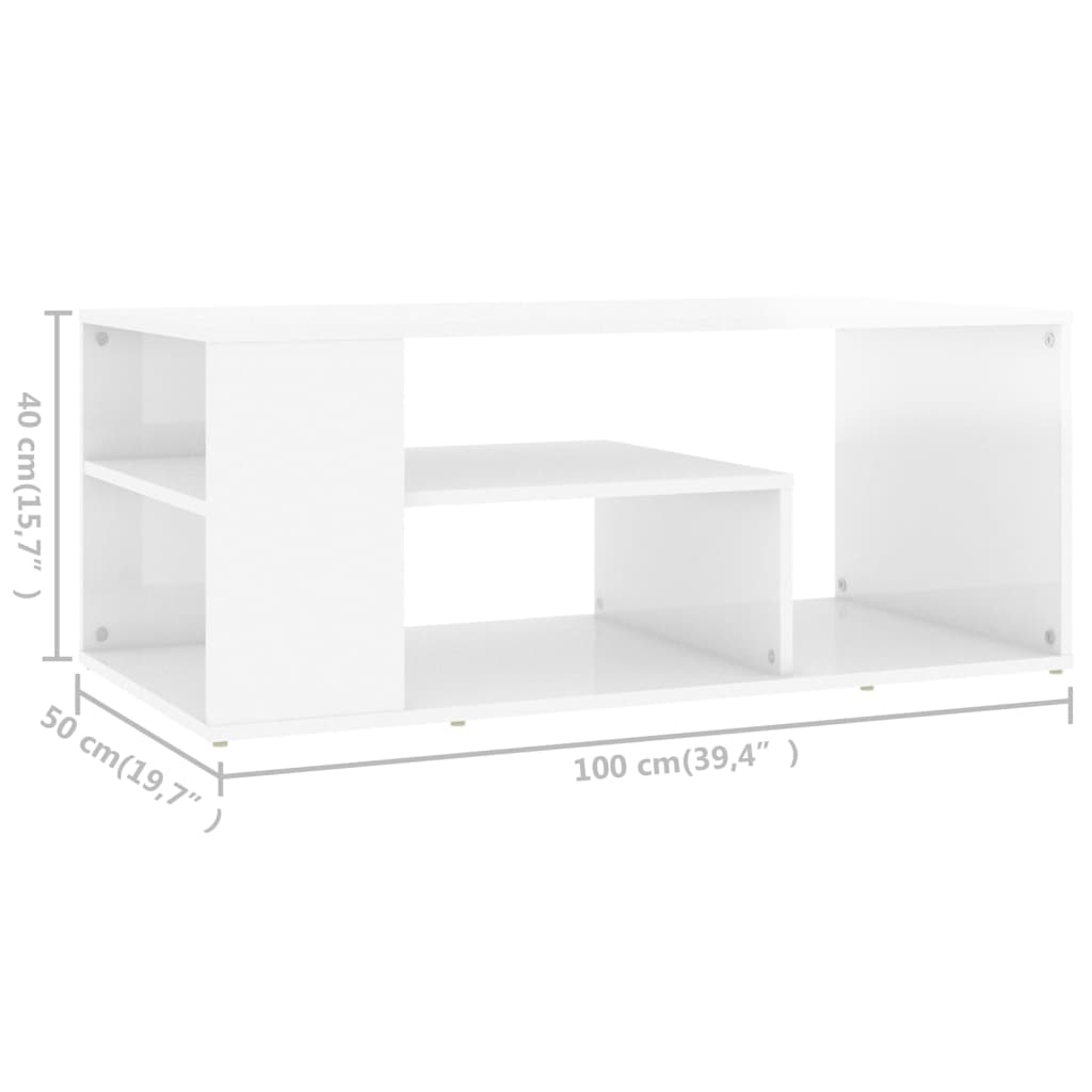 vidaXL Coffee Table High Gloss White 39.4"x19.7"x15.7" Chipboard