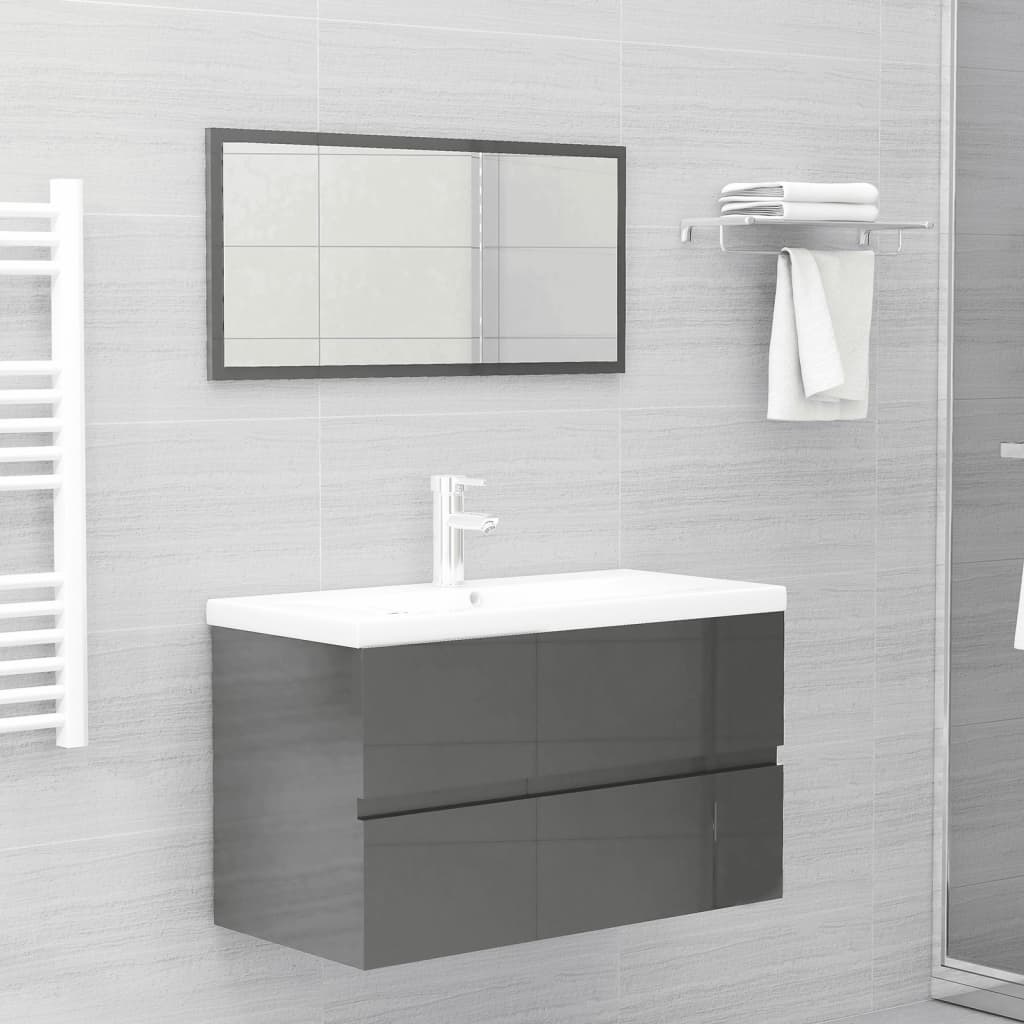 vidaXL 2 Piece Bathroom Furniture Set High Gloss Gray Engineered Wood