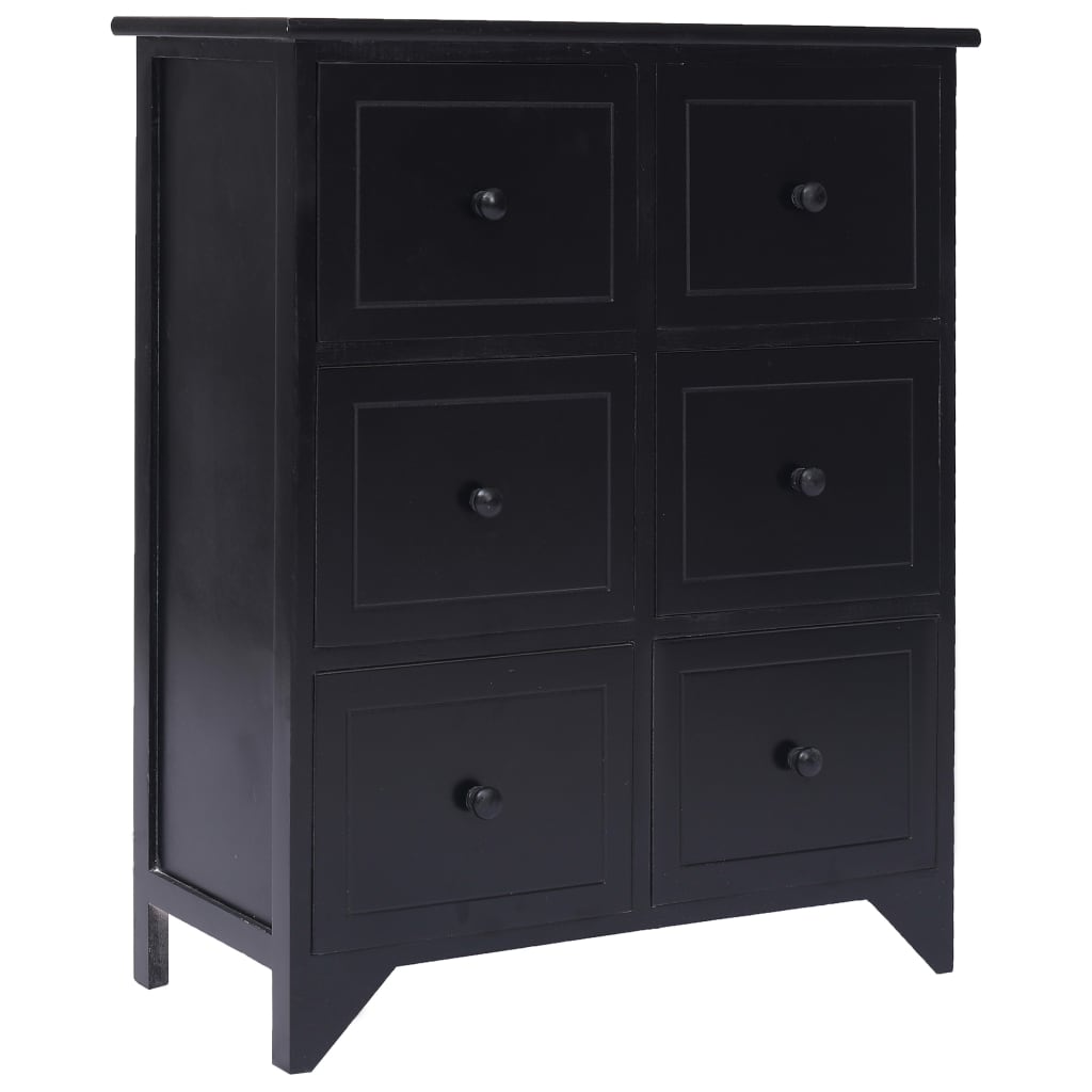 vidaXL Side Cabinet with 6 Drawers Black 23.6"x11.8"x29.5" Paulownia Wood