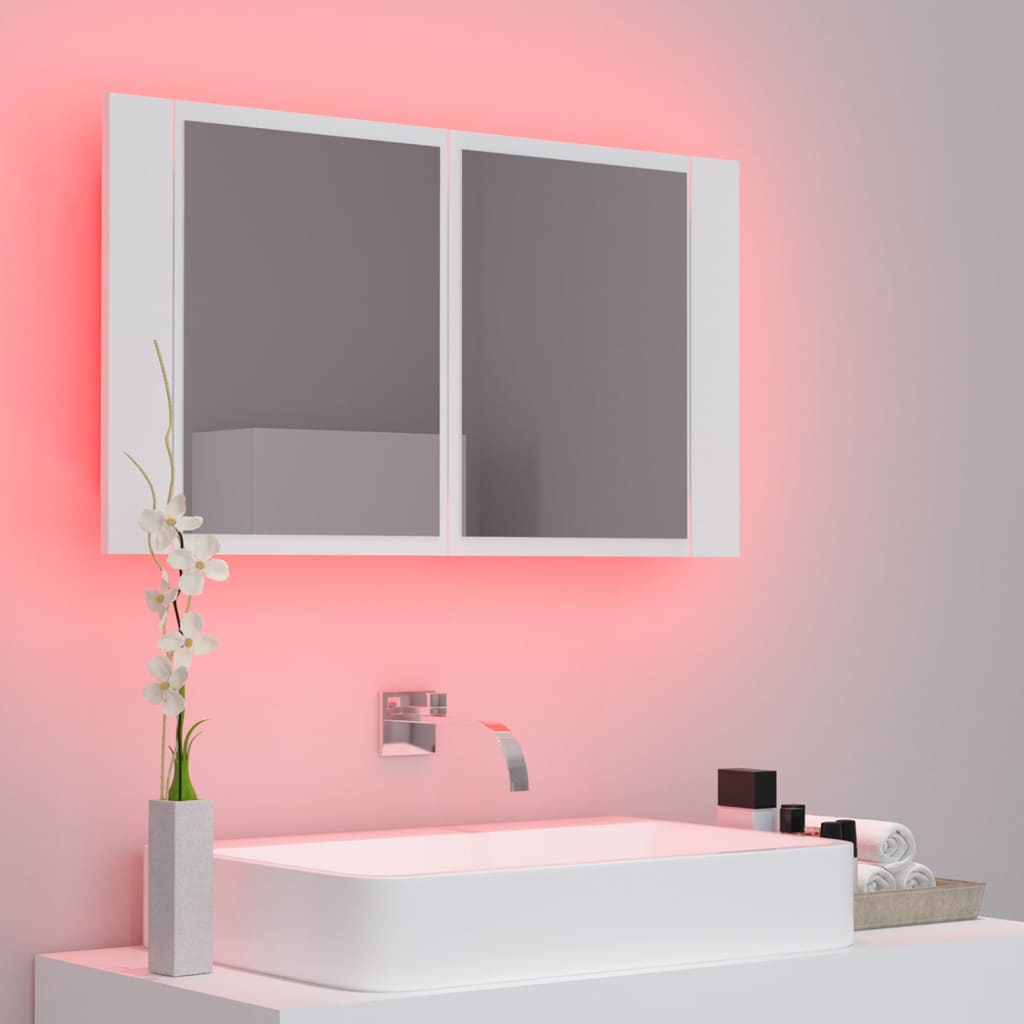 vidaXL LED Bathroom Mirror Cabinet White 31.5"x4.7"x17.7" Acrylic