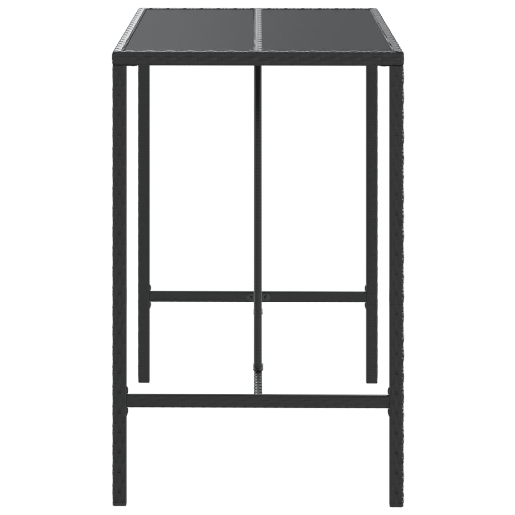vidaXL Bar Table with Glass Top Black 43.3"x27.6"x43.3" Poly Rattan