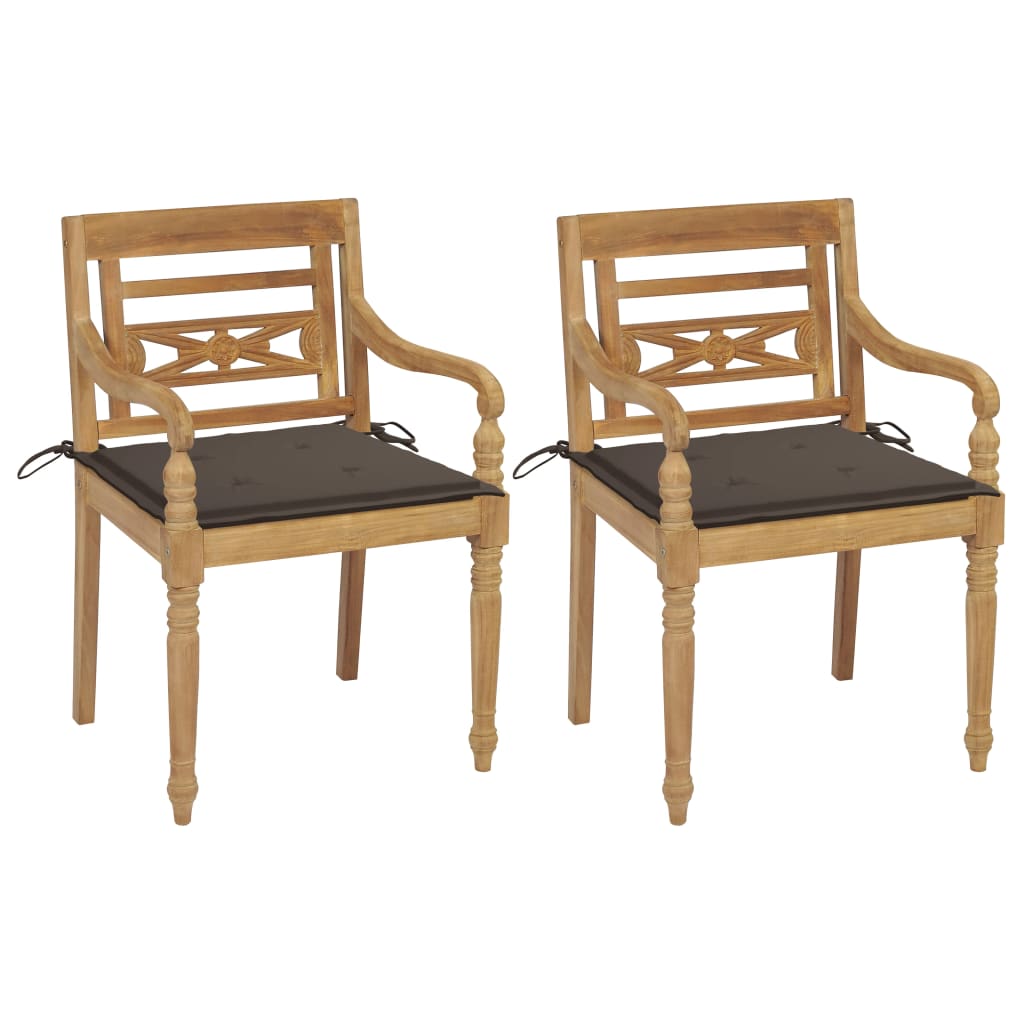 vidaXL Batavia Chairs 2 pcs with Taupe Cushions Solid Teak Wood