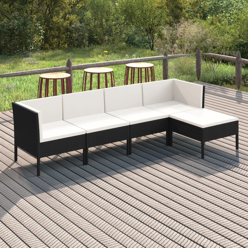 vidaXL 5 Piece Patio Lounge Set with Cushions Poly Rattan Black