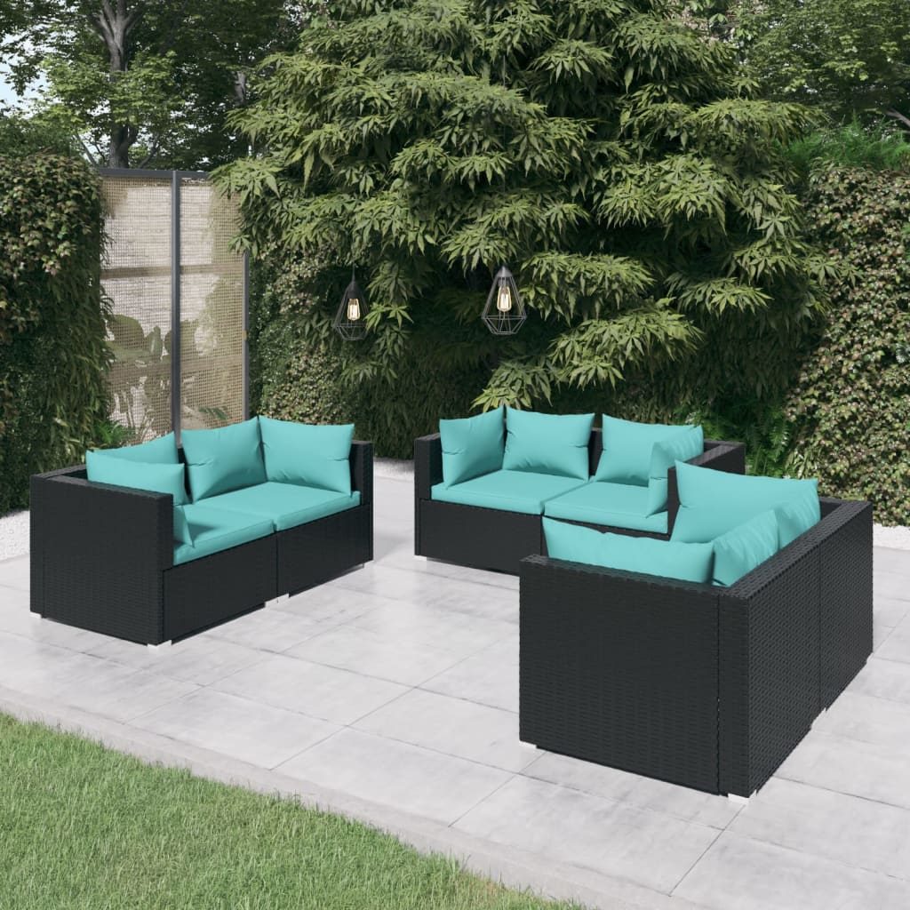 vidaXL 6 Piece Patio Lounge Set with Cushions Poly Rattan Black