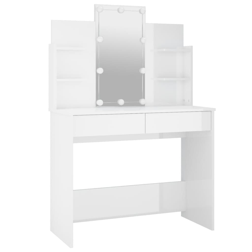 vidaXL Dressing Table with LED High Gloss White 37.8"x15.7"x55.9"
