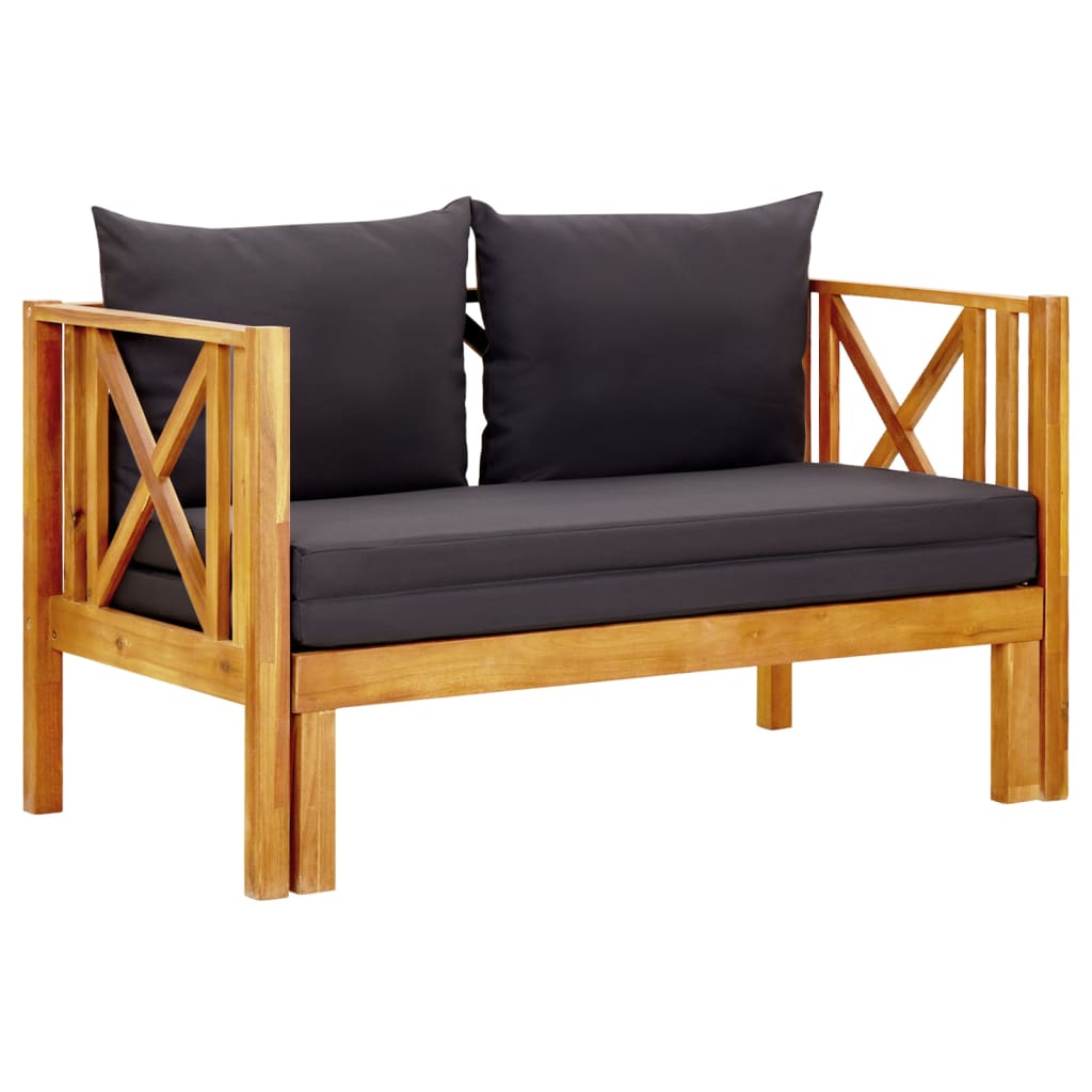 vidaXL 2-Seater Patio Bench with Cushions 48" Solid Acacia Wood