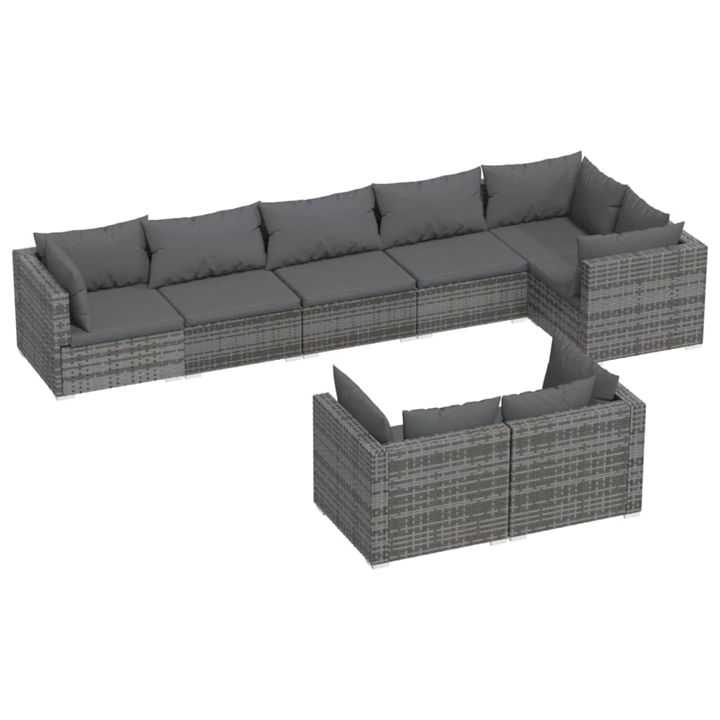 vidaXL 8 Piece Patio Lounge Set with Cushions Gray Poly Rattan