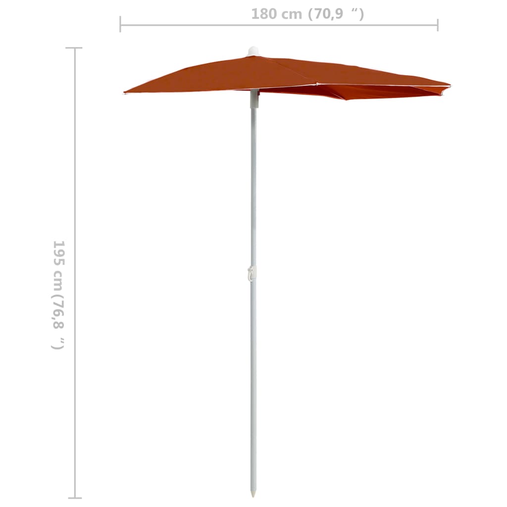 vidaXL Garden Half Parasol with Pole 70.9"x35.4" Terracotta