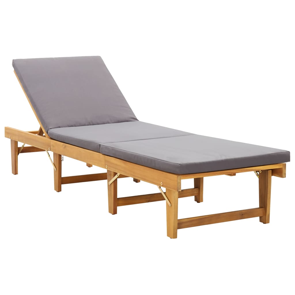 vidaXL Folding Sun Lounger with Cushion Solid Acacia Wood Dark Gray