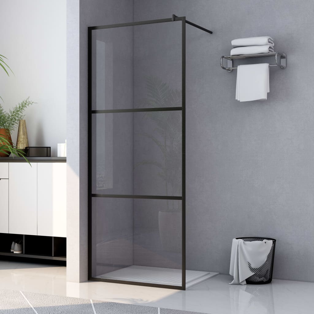 vidaXL Walk-in Shower Wall with Clear ESG Glass Black 39.4"x76.8"