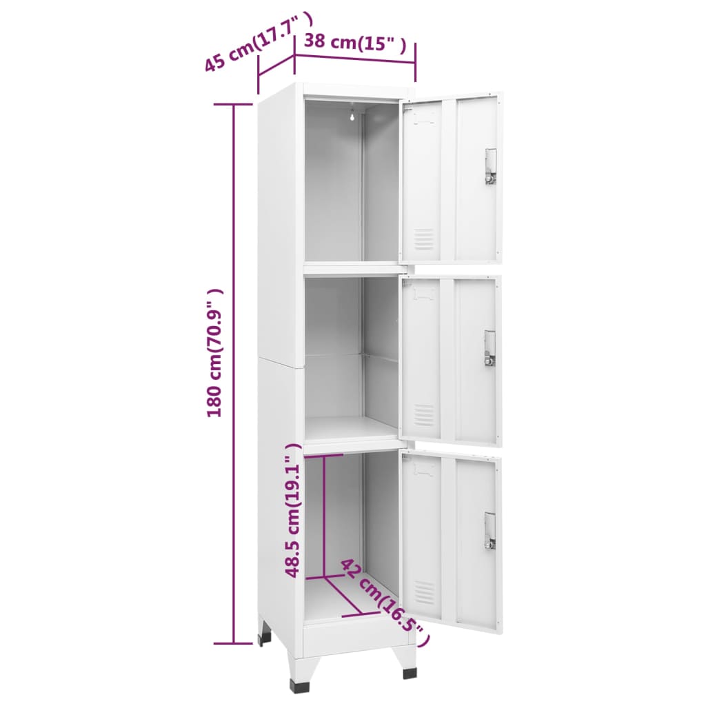 vidaXL Locker Cabinet with 3 Compartments 15"x17.7"x70.9"