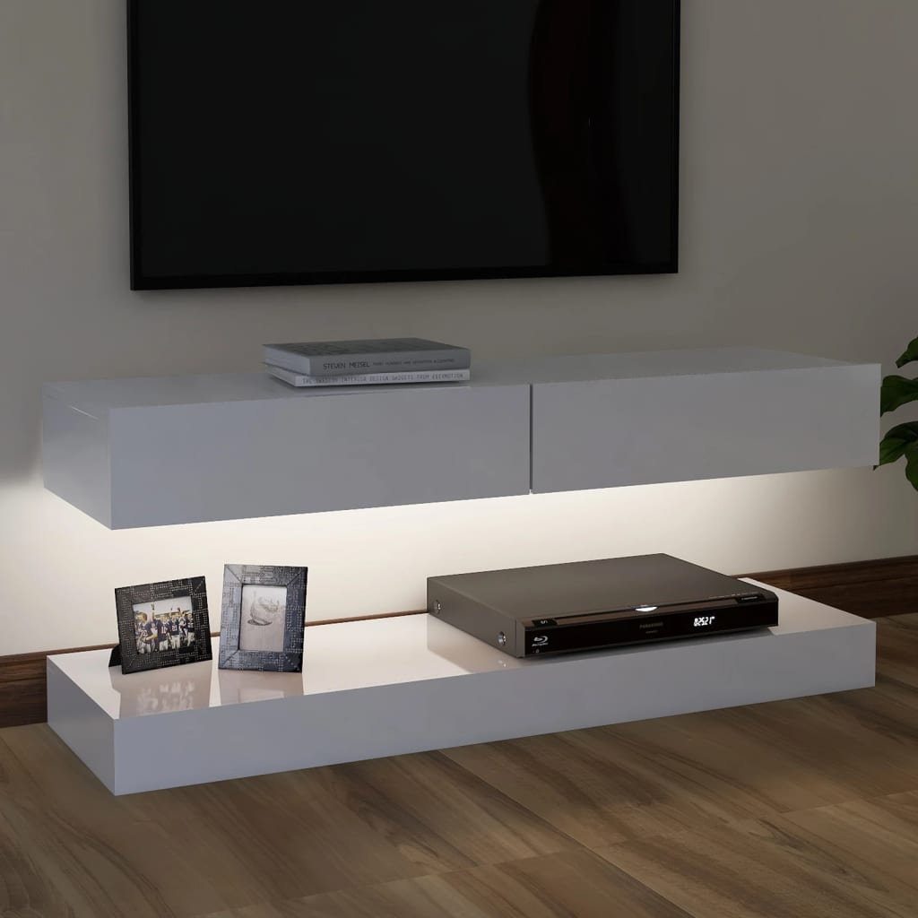 vidaXL TV Stand with LED Lights High Gloss White 47.2"x13.8"