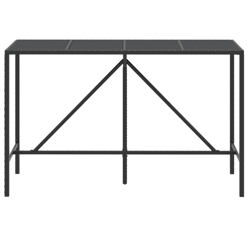 vidaXL Bar Table with Glass Top Black 70.9"x27.6"x43.3" Poly Rattan
