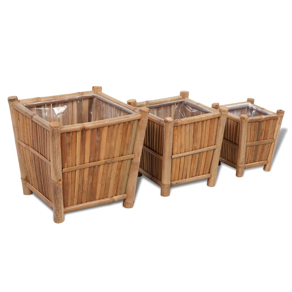 vidaXL Raised Bed Set 3 Pieces Bamboo with Nylon Lining