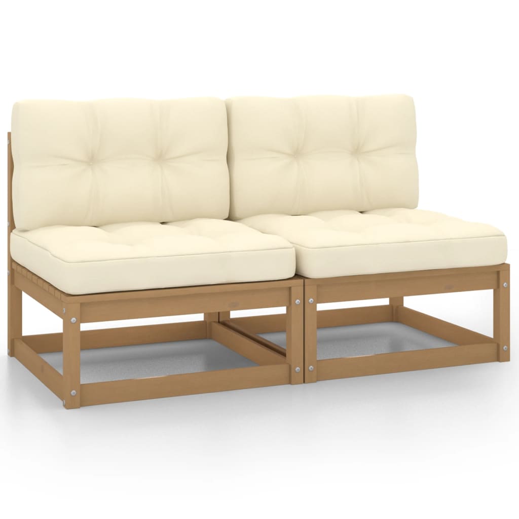 vidaXL Patio Middle Sofas with Cream Cushions 2 pcs Solid Pinewood