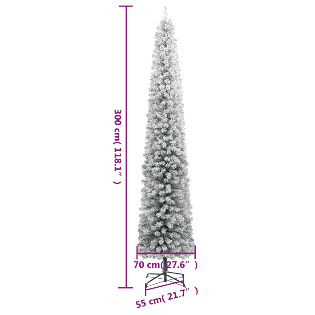 vidaXL Slim Christmas Tree 300 LEDs & Flocked Snow 118.1"