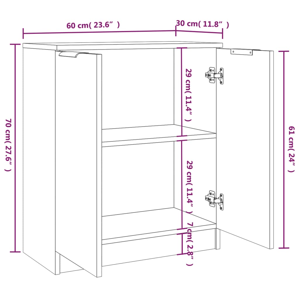 vidaXL Sideboards 2 pcs White 23.6"x11.8"x27.6" Engineered Wood